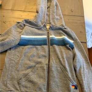 Aviator Nation Gray Hoodie with Blue and White Stripes
